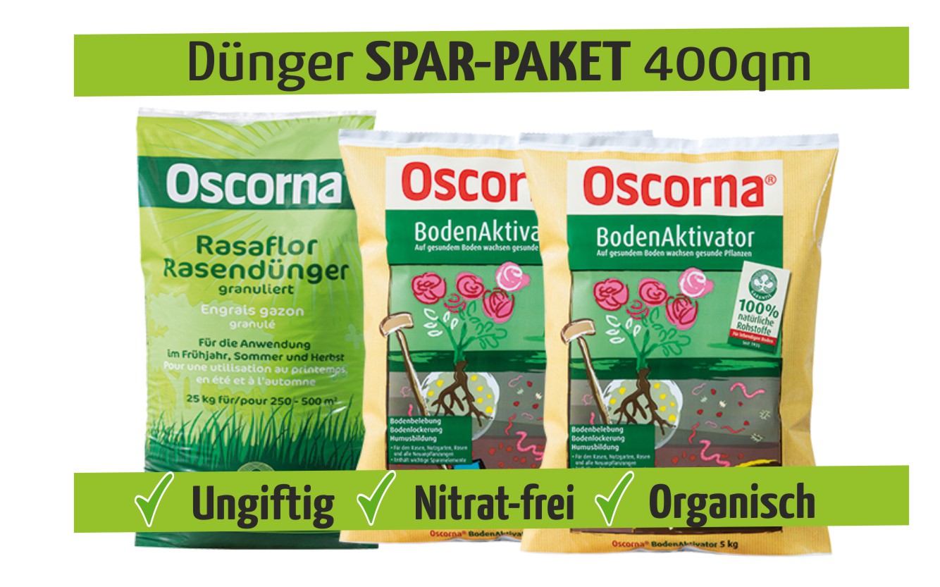 Oscorna Set 400qm - 2x Bodenaktivator 25kg + 1x Rasaflor granuliert 25kg Oscorna Set 400qm - 2x Bodenaktivator 25kg + 1x Rasaflor granuliert 25kg